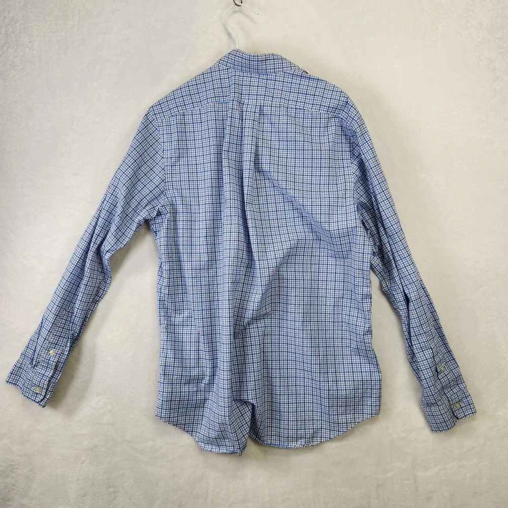 Ralph Lauren Mens L Blue Check Oxford Shirt Classic Fit‎ Long Sleeve Polo Logo